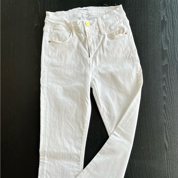 Frame Denim Le High Flare Jeans in Blanc White Stretch Flare Jeans Women - Picture 13 of 13